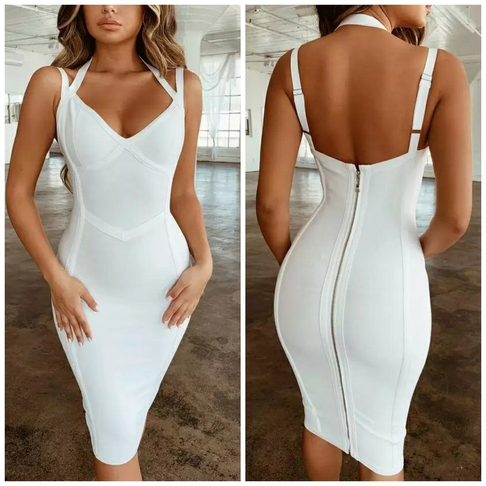 Women's White Halter Bodycon Bandage Dress